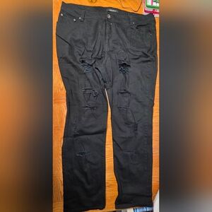 Ashley Stewart Black Distressed Denim Straight Leg Jeans Plus Size 22